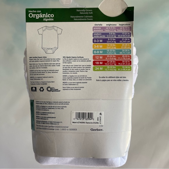 NWT (5) Gerber Organic Cotton Newborn Onesies Pack - Picture 2 of 3